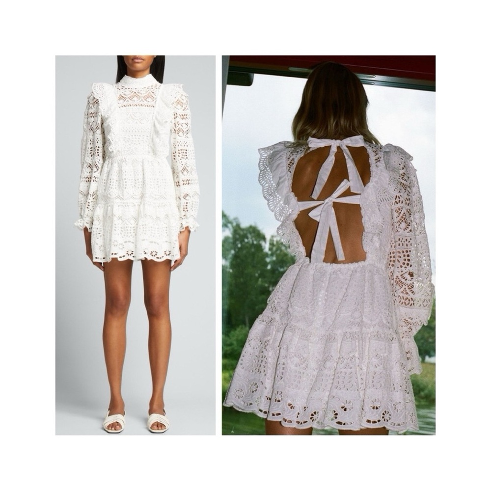 NEW Sea New York Patrizia Mini Dress (Sz 4) Open Back Lace Eyelet White